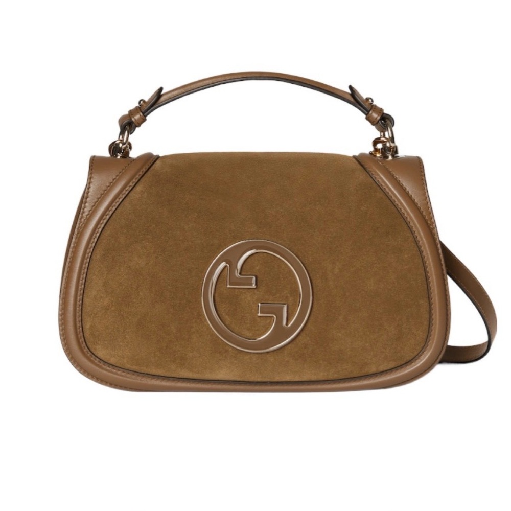 Gucci Blondie Medium Top Handle Bag Suede Leather Brown NWT Authentic